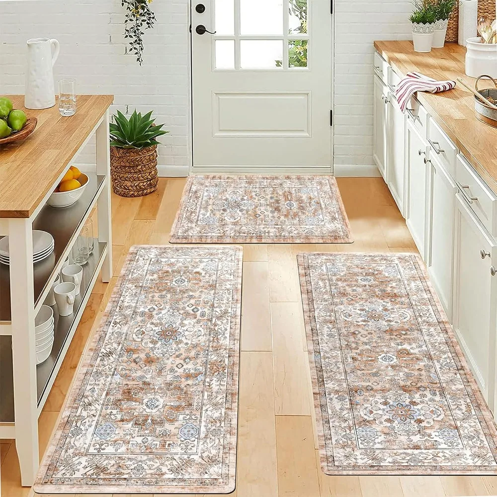 

Farmhouse Kitchen Rugs Sets of 3, Kitchen Runner Rugs Non Slip Washable, Boho Kitchen Mats for Floor, Indoor Door Mat Entrance