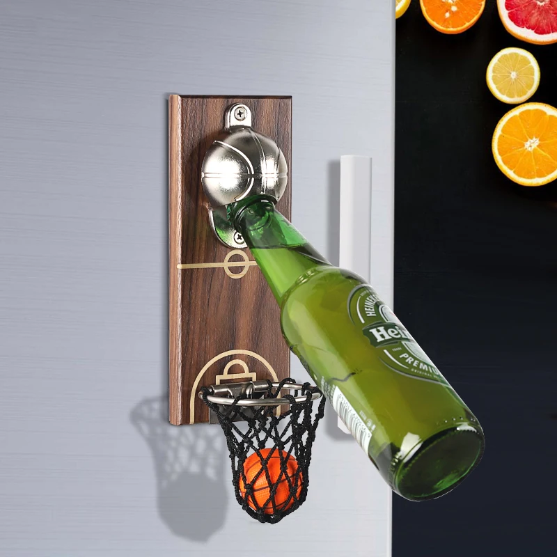 Basketball Shot Bottle Opener With Pocket Wall Mounted Can Wine Beer Opener Magnet For Kitchen Gadget Bar Fridge Tool