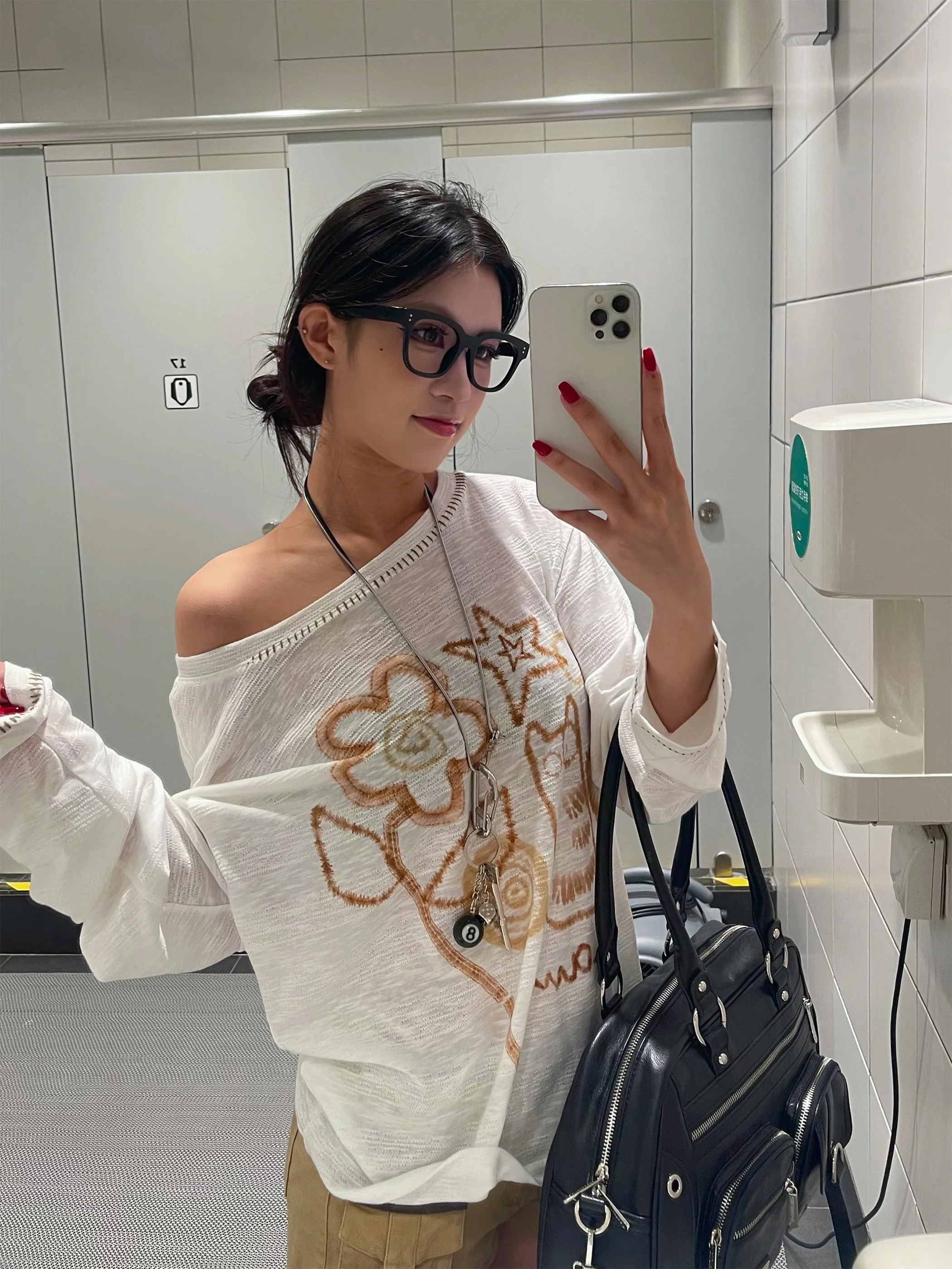 

American Sle Hand-Painted Watercolor Print Thin Long Sve T-irt Women's Casual Loose Fit Summer Top Moisture-ng