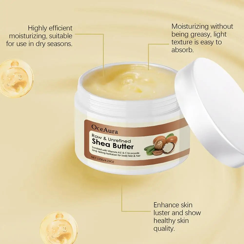 120 جرام زبدة الشيا الخام العضوية، كريم مرطب زبدة الشيا الخام الطبيعي غير المكرر للترطيب المغذي للعناية بالجسم والشعر