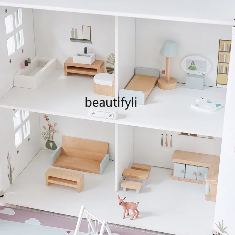 Villa House Sub Toys Children Princess Doll Home Room Furniture Wooden