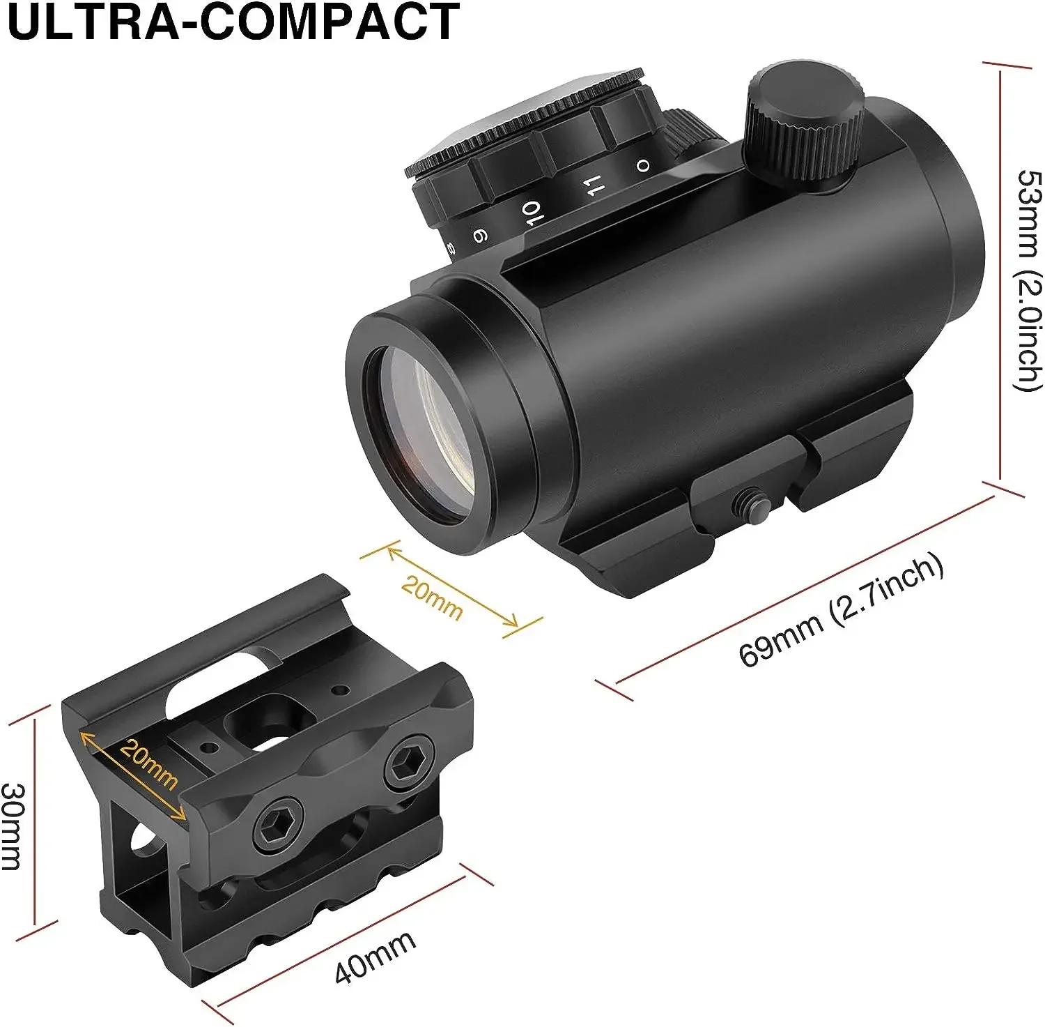 Imagem -04 - Impermeável Reflex Red Dot Sight à Prova de Choque Nevoeiro Scope com Riser Mount 2moa 1x20 mm