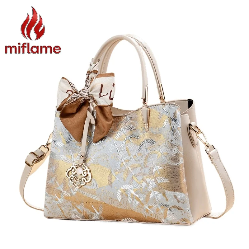 

Women's Crossbody Bag with Cloud Crane Embroidery Top Handle Neo-Chinese Elegant White Commuter Daily