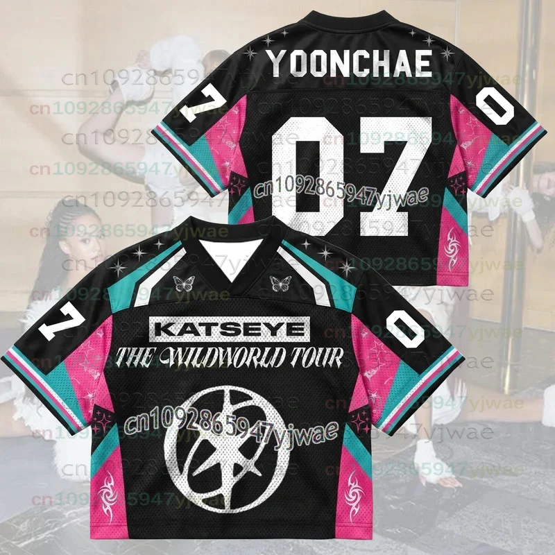 2026 Neues leuchtendes Katseye The Wild World Tour Jersey Merchandise Geschenk für Eyekons Bunte rosa-grüne schwarze T-Shirts für Männer, Frauen und Fans. – Detail 13