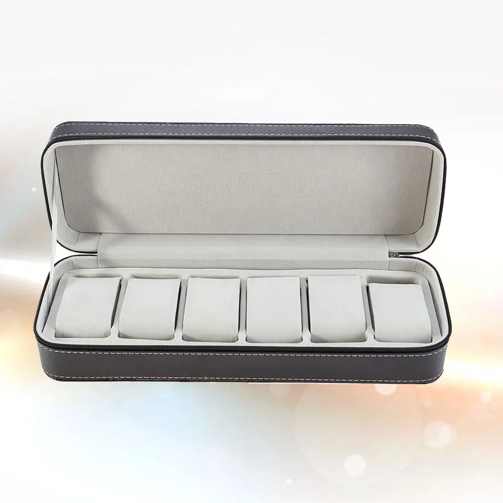 

6 Slots Watch Organizer Box Portable PU Storage Case Zipper Dustproof Jewelry Display Holder for Home Shop Travel