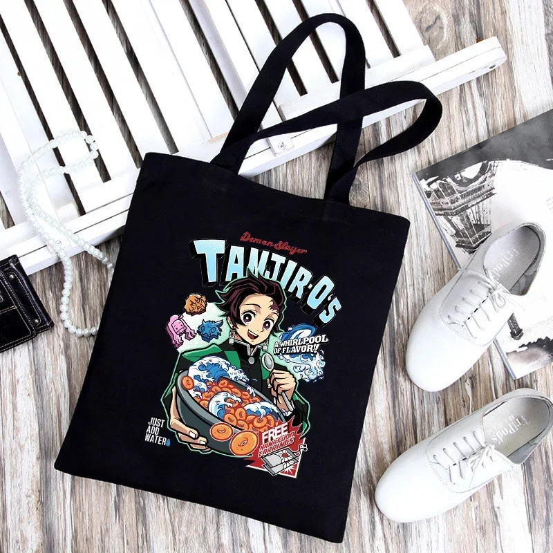 Demon Slayer Kimetsu No Yaiba Kamado Tanjirou Handbags Shoulder Bags Casual Shopping Handbag Women Elegant Canvas Tote Bags