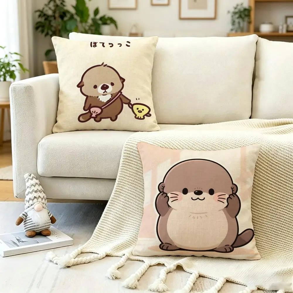 ANIME L-Little sea otter Cushion Cover Anti-dustmite Pillowcase Invisible zipper silky short plush Sofa cushion cover