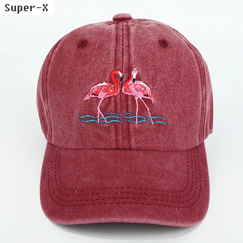 

Cute Flamingo Embroidery Baseball Cap for Women Girl Summer Caps Sun Hats Soft Washed Cotton Trucker Hats