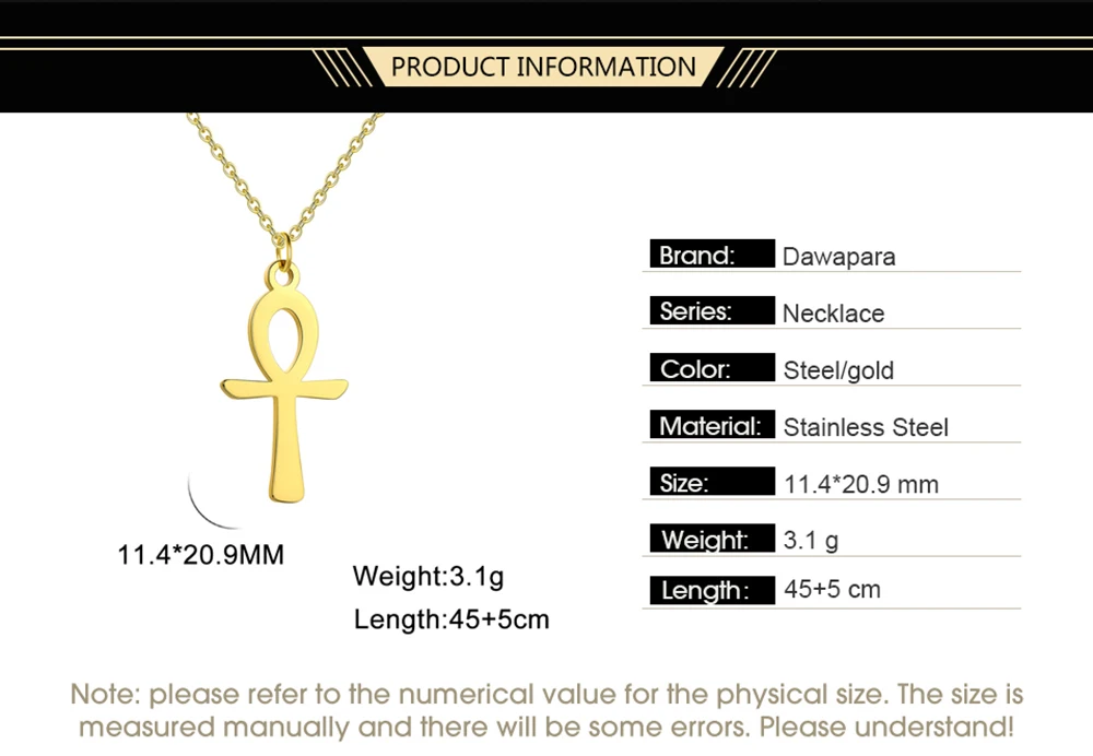 Dawapara Ankh Halskette Ägypten Koptischen Kreuz Charme Doppel Schicht Schlange Kette Edelstahl Frauen Halskette Amulett Religiöse – Detail 4