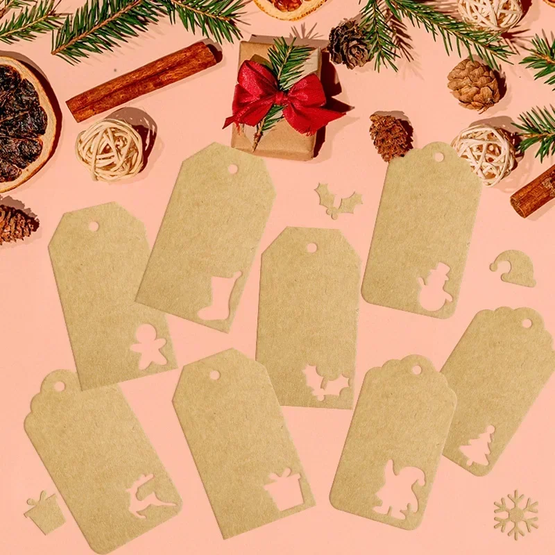 48/50pcs Merry Christmas Tags Kraft Paper Card Gift Label Tag DIY Hang Tags Gift Wrapping Decor Card Christmas Favors Supplies