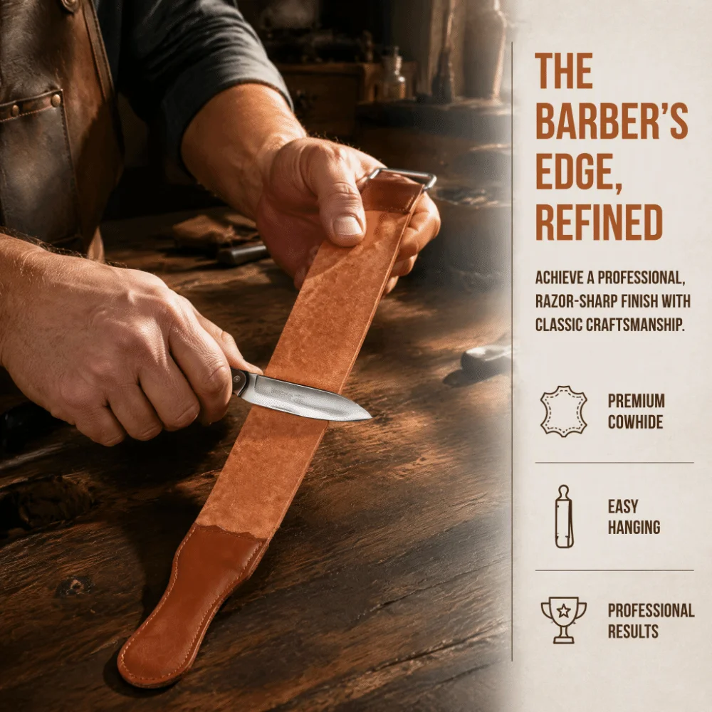 Leather Leather Razor Strop Brown Manual Using Shaving Sharpening Strap Double-Sided Easy to Use Straight Razor Strop