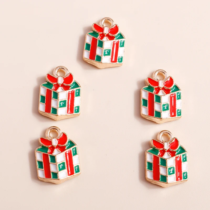 Leslie 10 Stück 13 x 10 mm Cartoon-Weihnachtsgeschenkbox-Anhänger für die Schmuckherstellung, DIY, niedliche Weihnachtsanhänger für Ohrringe, Armbänder, Halsketten – Detail 3
