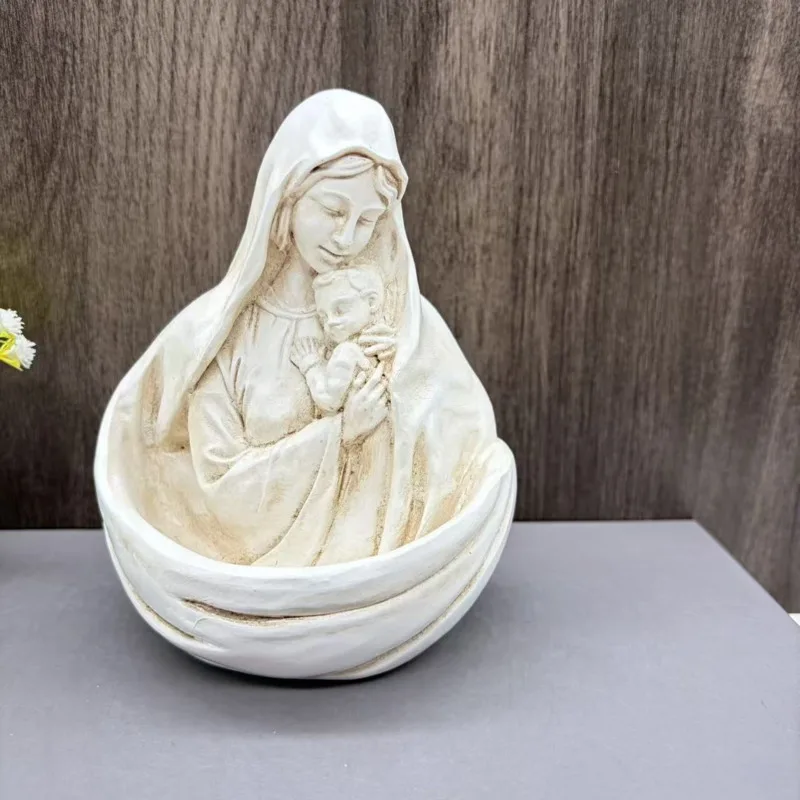 Resin Virgin Marys Baby Jesused Statue Bowl Wall Hanging Jewelry, Tray Holder Religious Christian Home, Decor Mothers Day Gift