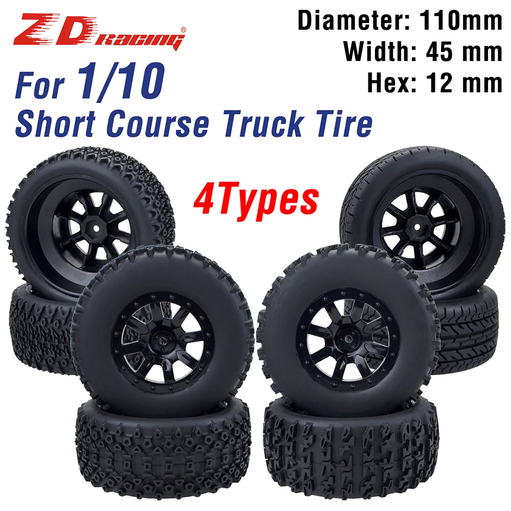 ZD Racing RC Wheels and Tires 1/10 Scale 12mm Hex Short-course Truck Anti-skid 4PCS For VKAR Redcat HSP Traxxas Slash HPI