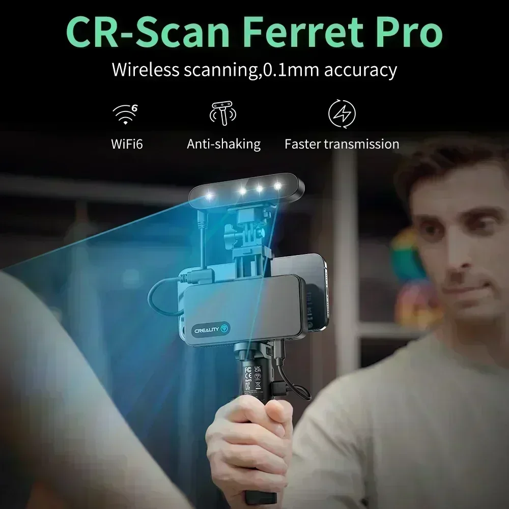 Creality CR-Scan Ferret Pro WiFi 3D Scanner Handheld  24-bit Anti-shake tracking 0.1mmAccuracy Wireless Scanning for iOS Android