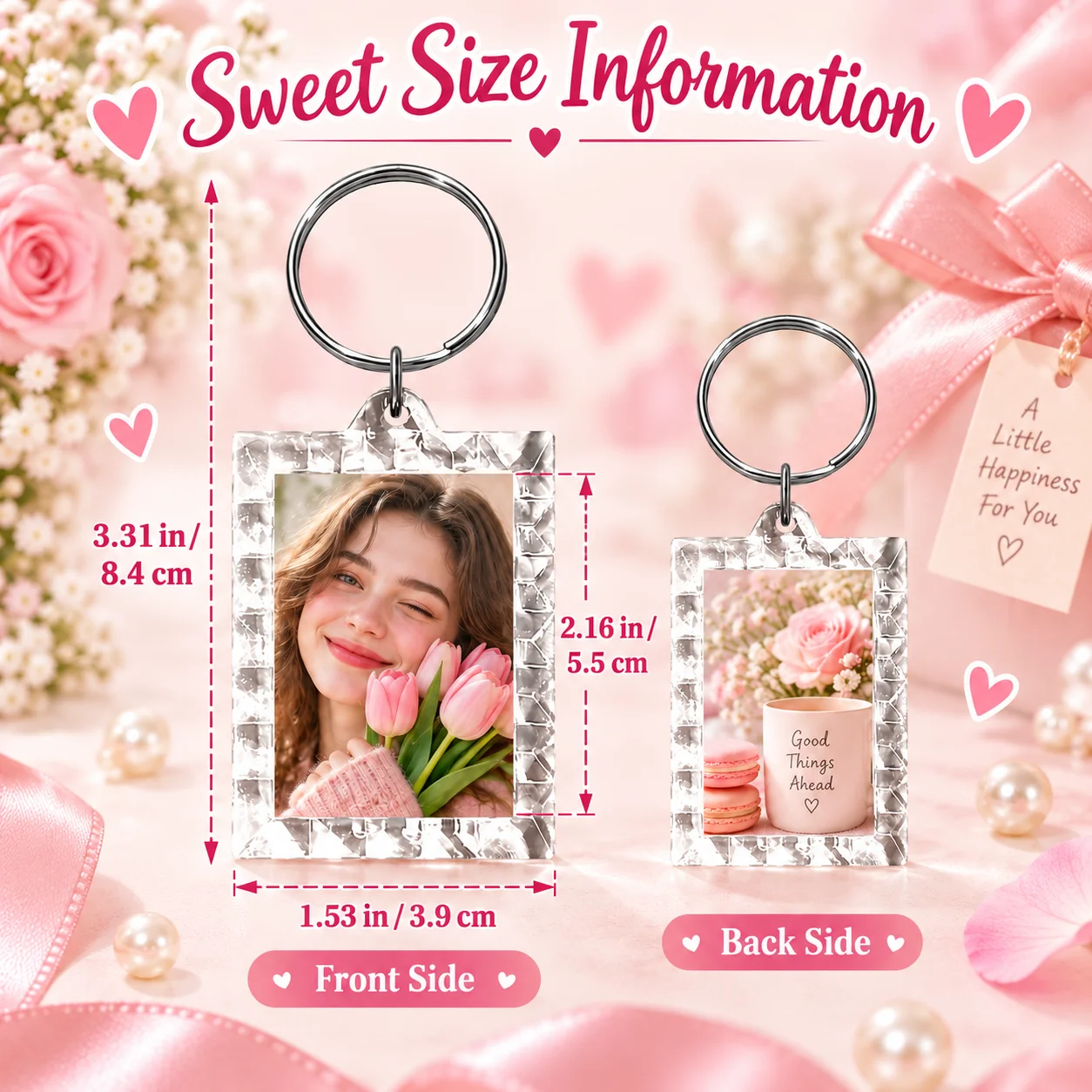 Custom Plastic Box Keychain Lace Double Sided Printing Sweet Style Personalized Photo for Bag Purse Charm Gift