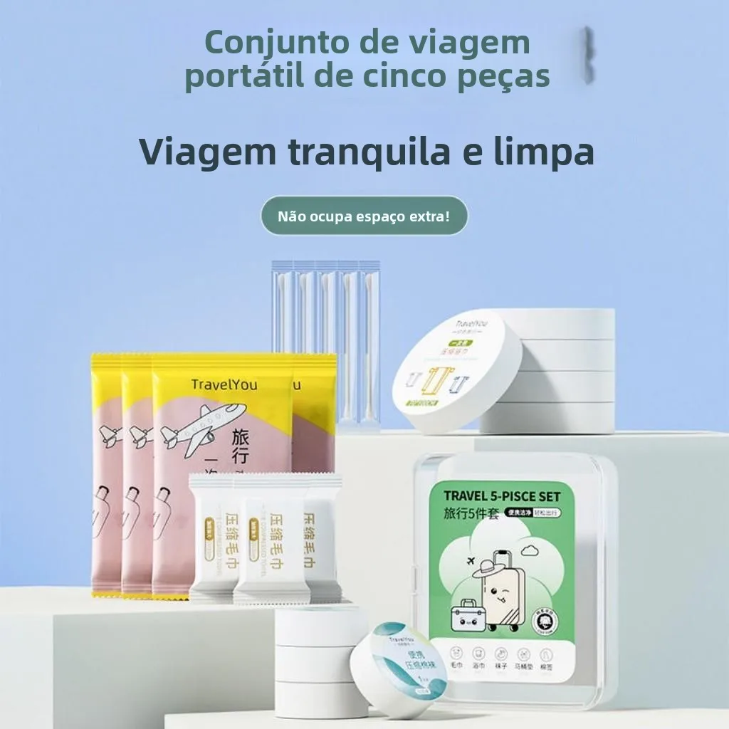 携帯用旅行5点セット-使い捨てタオル-バスタオル-靴下-便座シートセット-出張用収納オーガナイザー
