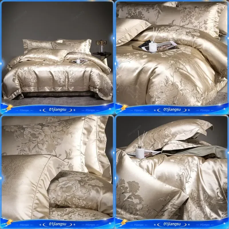 Luxury Egyptian Cotton Bedding Set High Precision Satin Brocade Jacquard Patchwork Duvet Cover 2 Pillowcases Flat Sheet Home