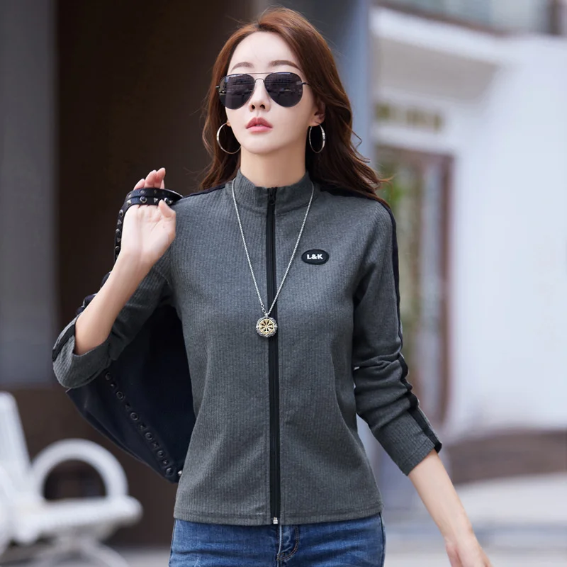 #0398 Spring Autumn Turtleneck T Shirt Zipper Elegant Office Tshirt Femme Long Sleeve Slim Fit Short Women's T-shirt Split Joint