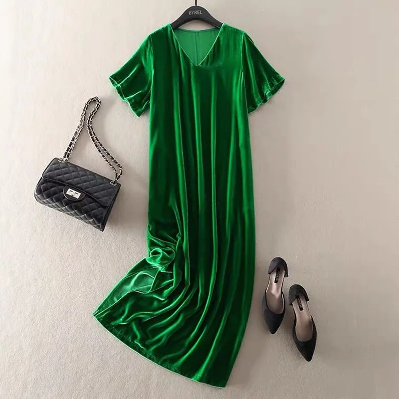 Vestido camisero de terciopelo para mujer, traje Sexy de terciopelo con abertura, Vintage, informal, negro, azul y morado, para fiesta de verano