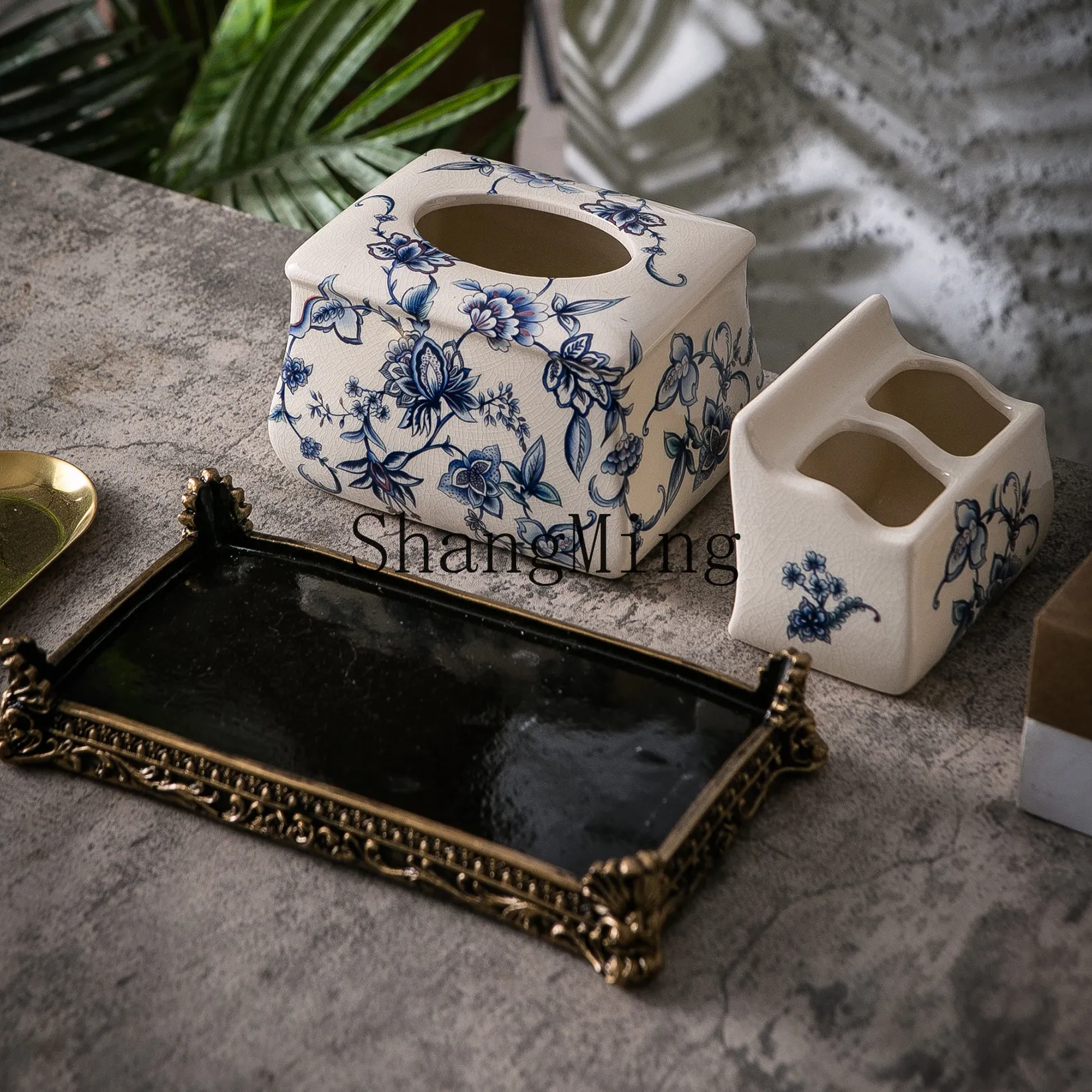 FG  Chinese ceramic tissue box, living room coffee table ornament, creative retro pumping carton, household napkin storage box