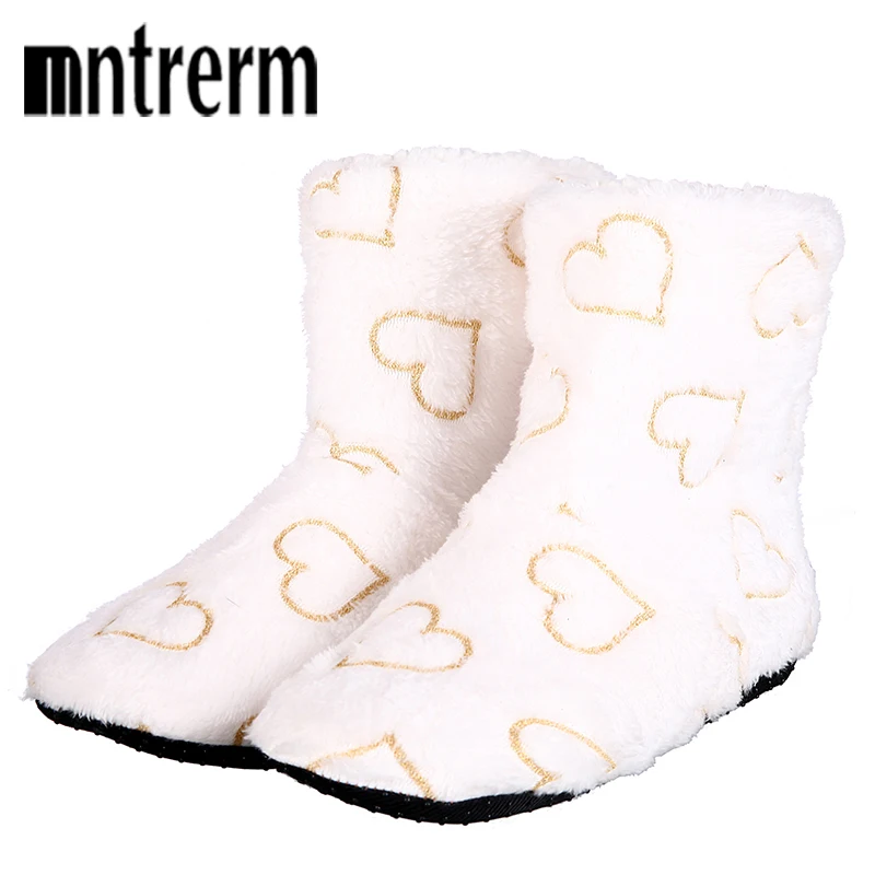 Mntrerm ciepłe kapcie damskie zimowe buty wewnętrzne w kształcie serca miękkie Pantufa ładny wzór damski dom podłoga bawełniane kapcie