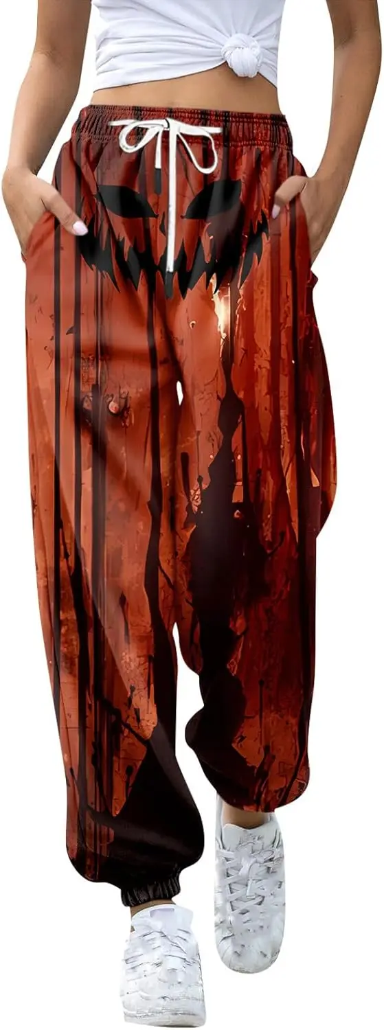 

Halloween Sweatpants for Women Wide Leg Sweatpants Comfy Lounge Long Trousers Elastic Waist Drawstring Y2k Pants