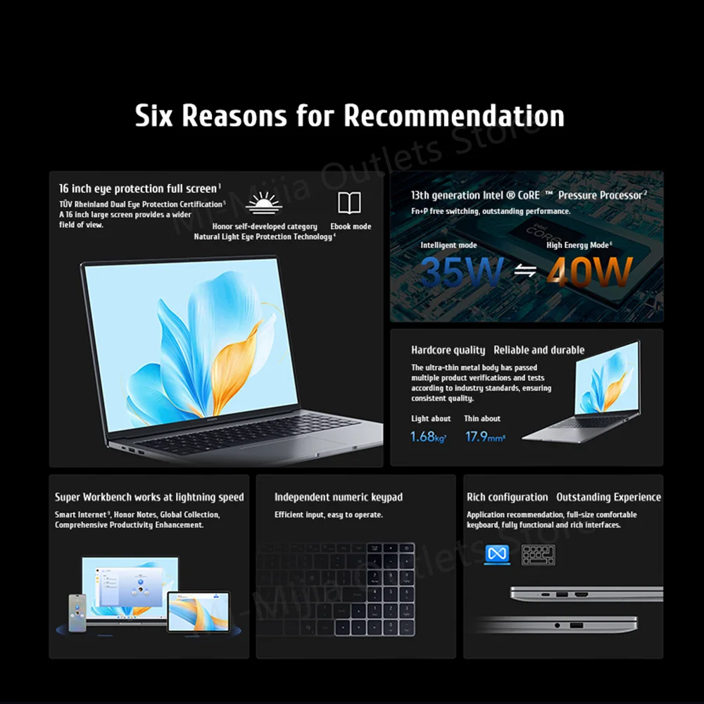 كمبيوتر محمول Honor الجديد X16 2025 13th Intel Core I5-13420H 16G 512G/1 تيرا بايت SSD 16 بوصة 60 هرتز IPS شاشة كمبيوتر محمول رفيع للغاية