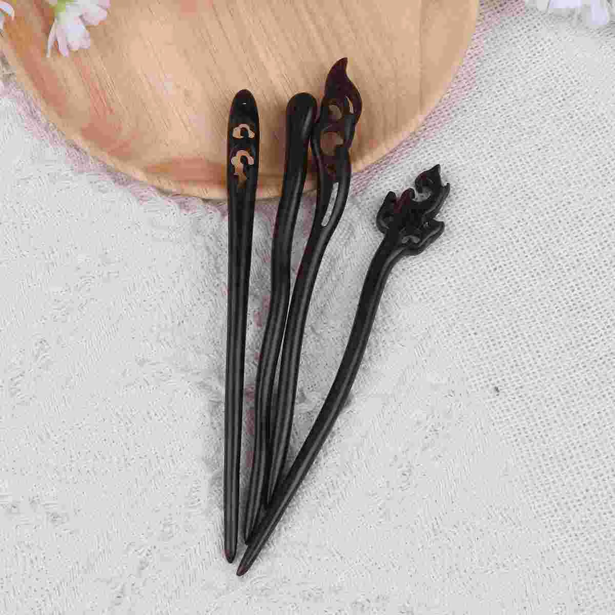 

4PCS Retro Hair Sticks Hair Updo Natural Wood Headdress Antiquing Hair Insert Hair Decorations retro hairpin