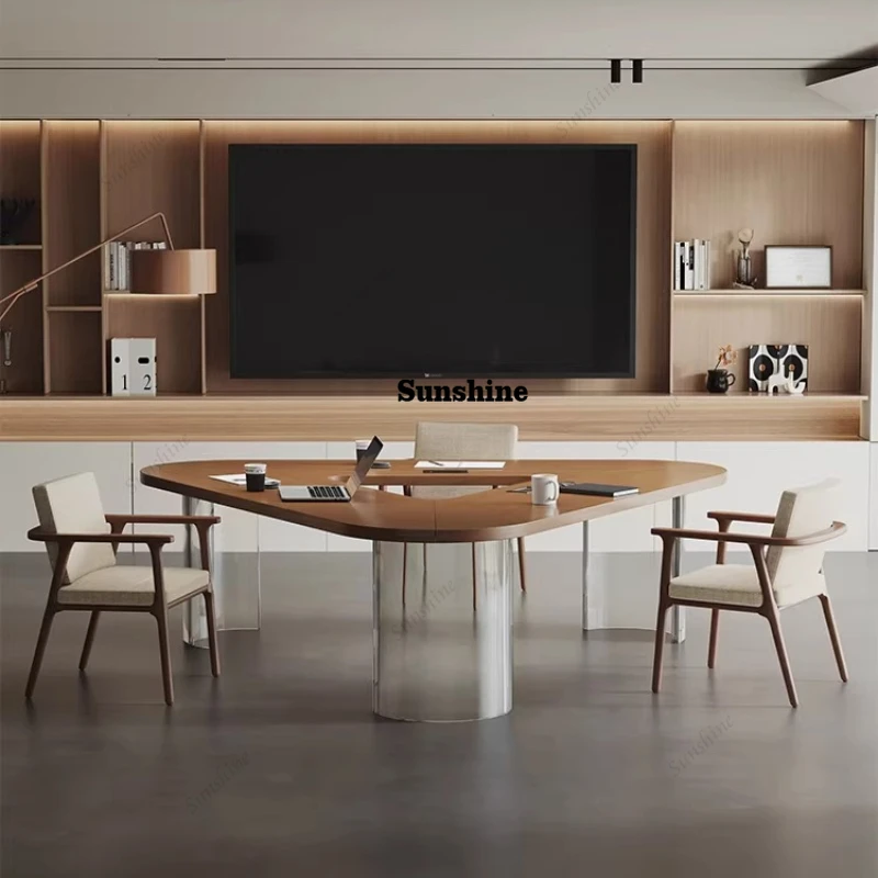 

Solid wood conference table and chair combination light luxury high-end design, special-shaped reception negotiation