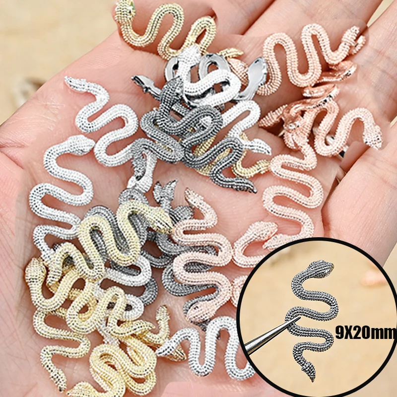 10Pcs 4 Colors Snake Punk Design Nail Art Designer Charms Alloy Animals Shaped 3D Decals Jewelry For Fashion Nail Accessories