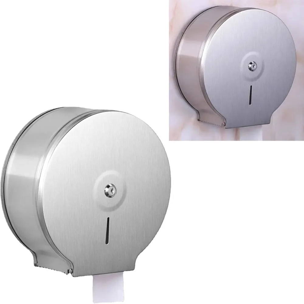 Stainless Steel Toilet Paper Dispenser Brushed Finish 9 Inch Roll Toilet Paper Holder Lockable With Key Industrial Grade
