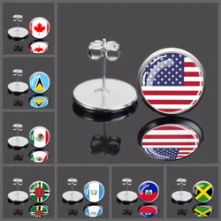 North American Countries Flag Stud Earrings Glass Dome Earring Women Men United States Mexico Canada National Flag Jewelry Gifts
