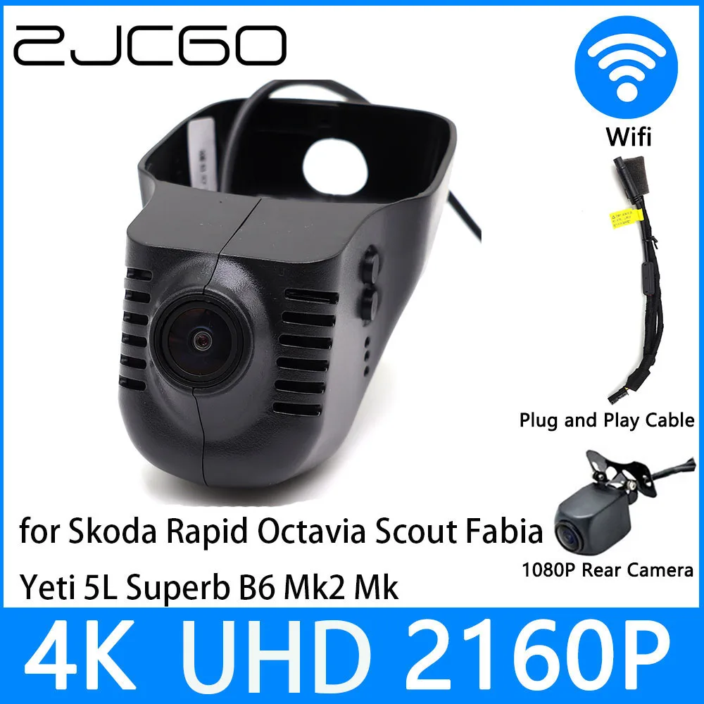 ZJCGO Dash Cam 4K UHD 2160P Car Video Recorder DVR Night Vision for Skoda Rapid Octavia Scout Fabia Yeti 5L Superb B6 Mk2 Mk