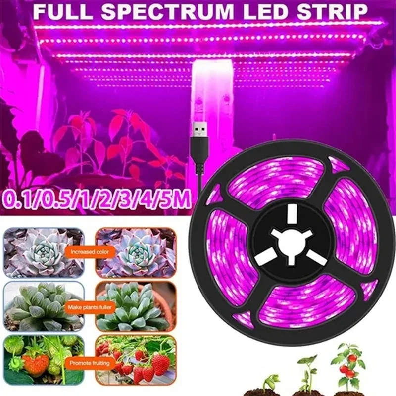 Luz LED USB para cultivo de plantas, lámpara Phyto de espectro completo de 1-5m para invernadero, plántulas de flores, tienda de cultivo