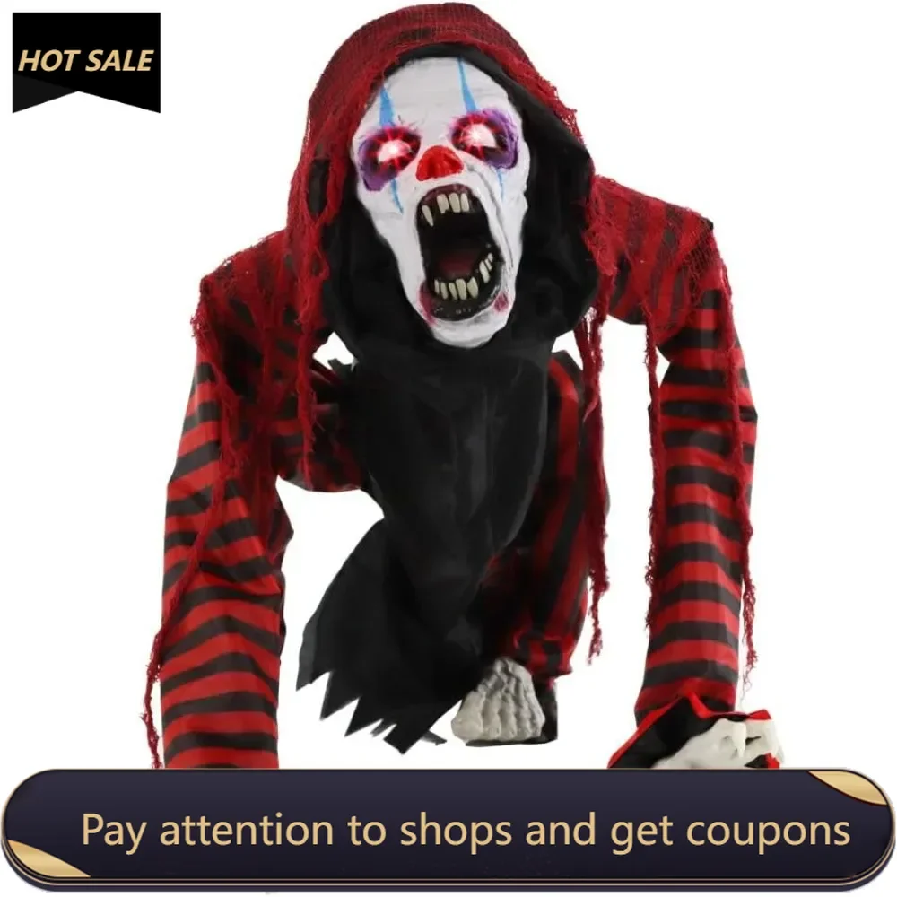 

Squatting Clown Dog Halloween Animatronic Scary Indoor or Covered Outdoor Halloween Decorations, Creepy Halloween Props