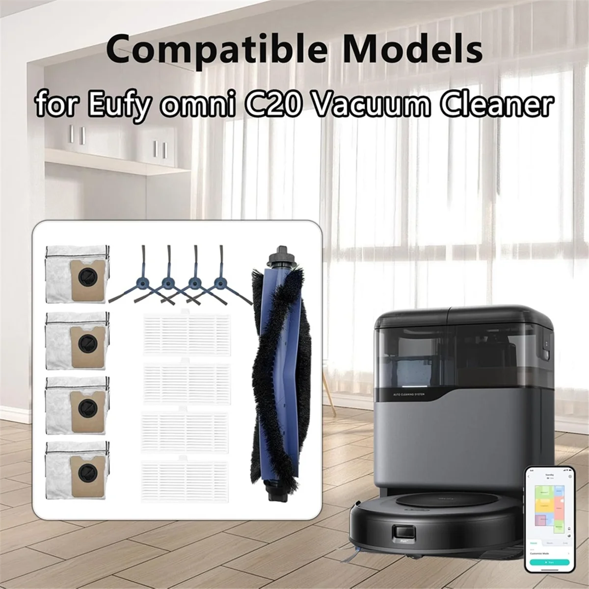 FZFZ 13 шт. запасные части для робота-пылесоса Omni C20, аксессуары, основная щетка, HEPA-фильтр, мешок для пыли, боковая щетка