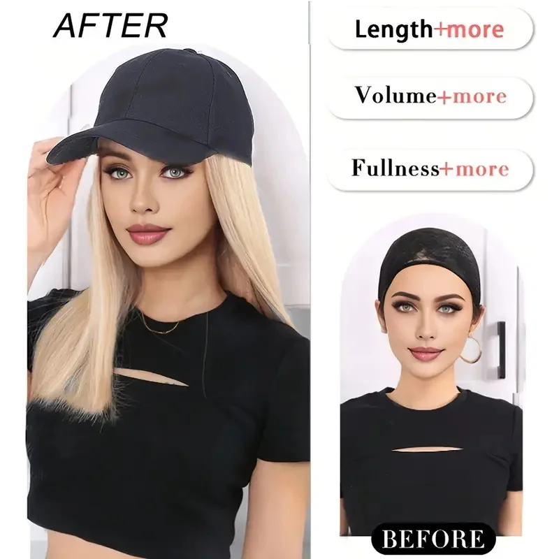 Synthetic 18Inch Long Straight Sports Style Baseball Hat Cap Wigs  Adjustable Comfortable Hair Extension for Women Daily Use image 5