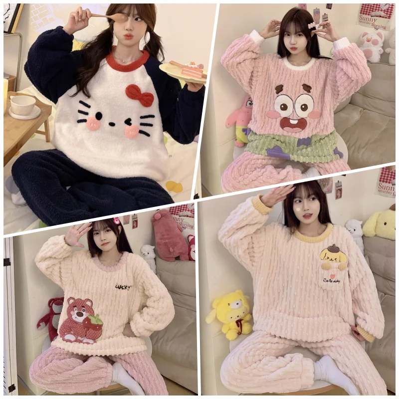 Anime Character Katie Cat Pudding Dog Strawberry Bear Sleepwear Women Autumn And Winter Plus Thick Package Wholesale