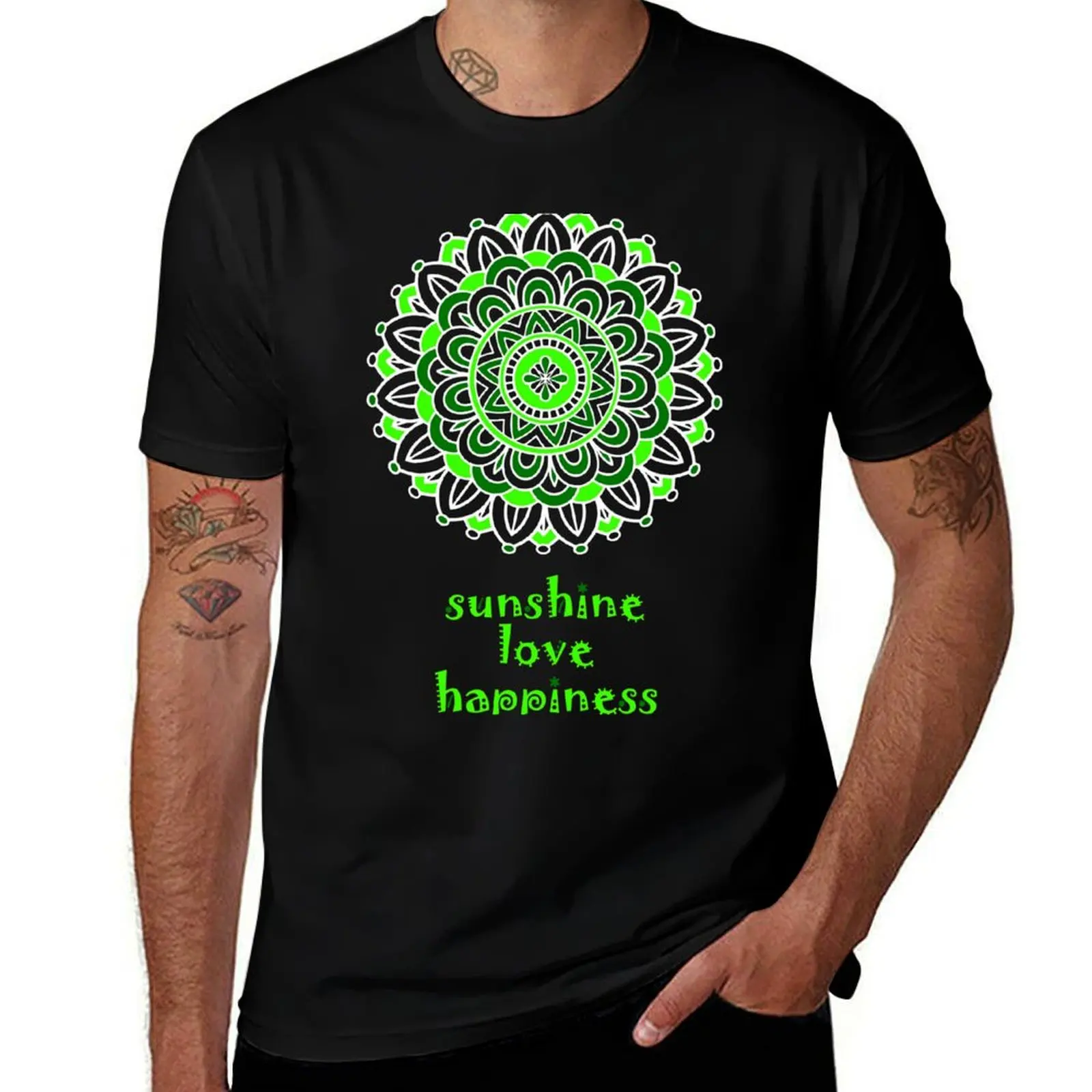 Mandala green favorite color sunshine love happiness T-Shirt summer tops vintage clothes men clothings