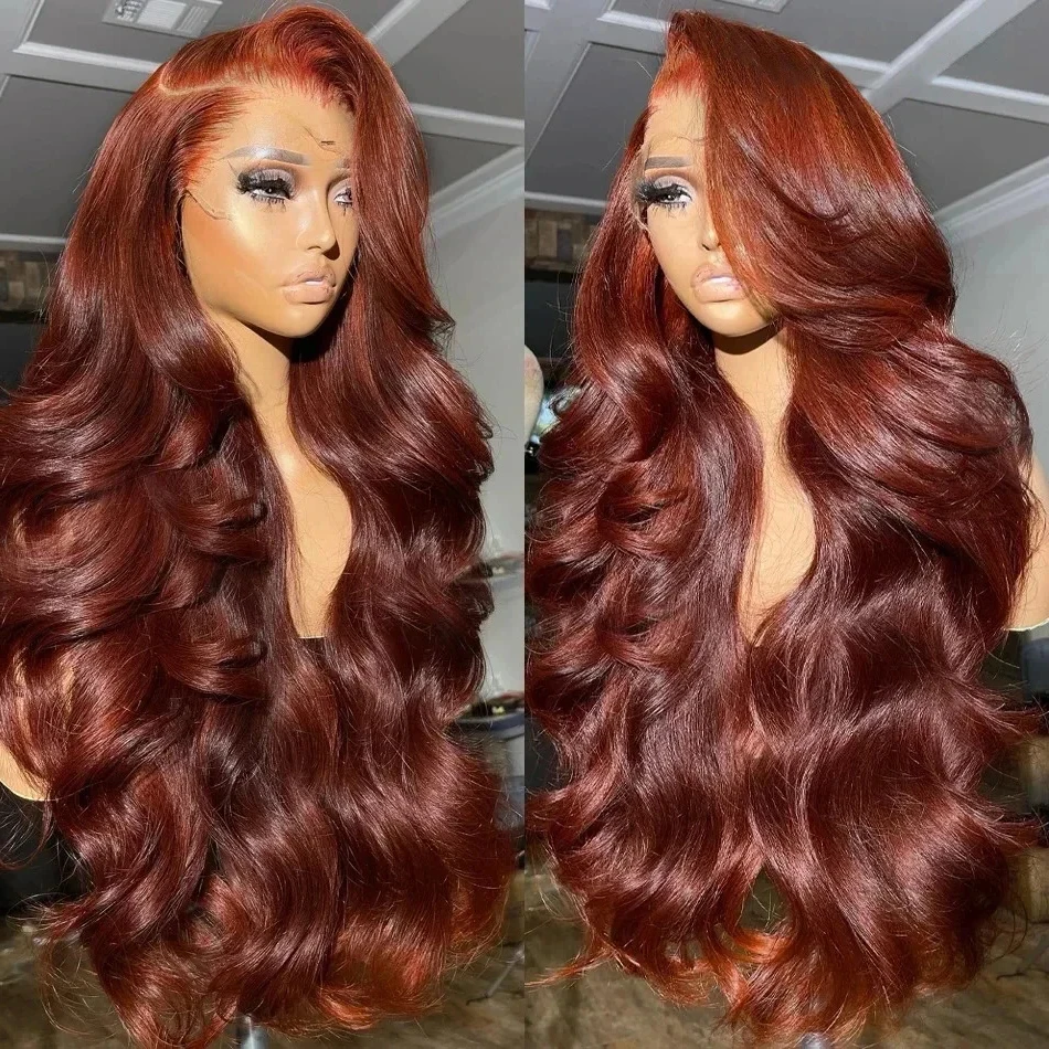 250 Density Reddish Brown Body Wave Lace Front Human Hair Wigs Color Pre Plucked Transparent 13x6 HD Lace Frontal Wig For Women