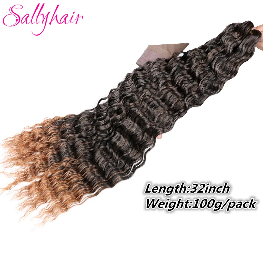 Sallyhair Synthetic Long Deep Wave Crochet Hair Grey Ocean Wave 32 inch Afro Curls Blonde Grey Ombre Braiding Hair Extensions