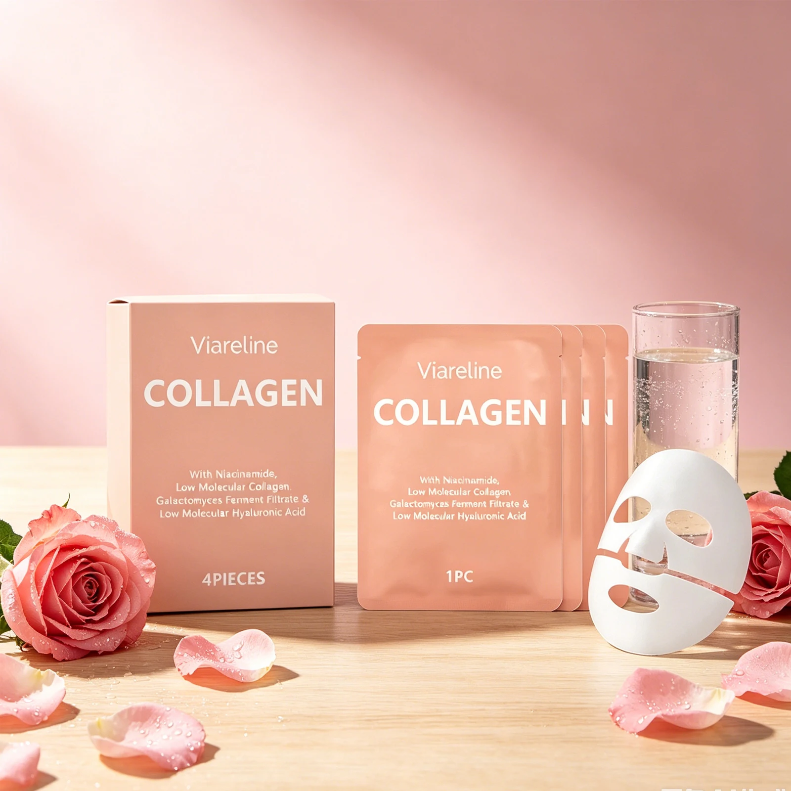 Viareline 4pcs Collagen Moisturizing Facial Mask Hydrating Nourishing Sheet Mask For Soft Smooth Skin Daily Care