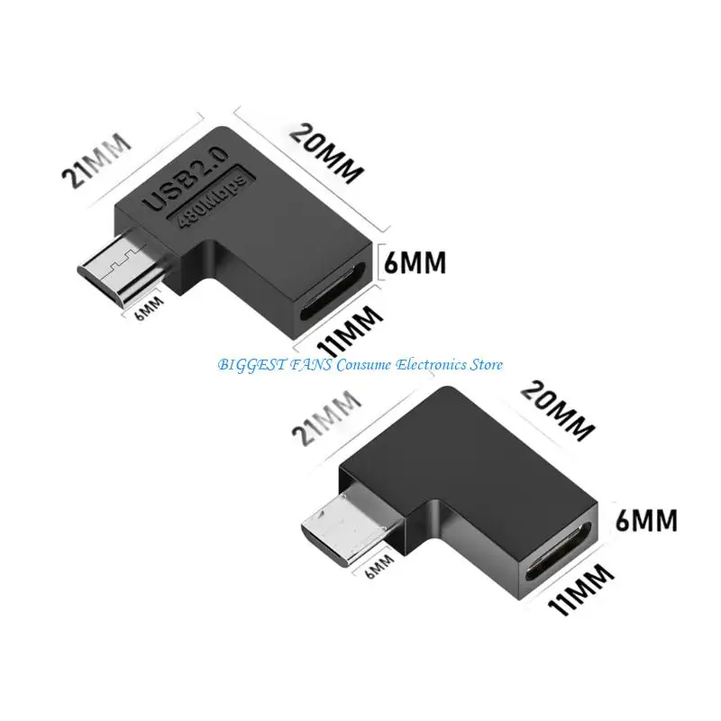 90 graus USB Tipo C para USB Adaptador 5V 2A Construção carregamento rápido