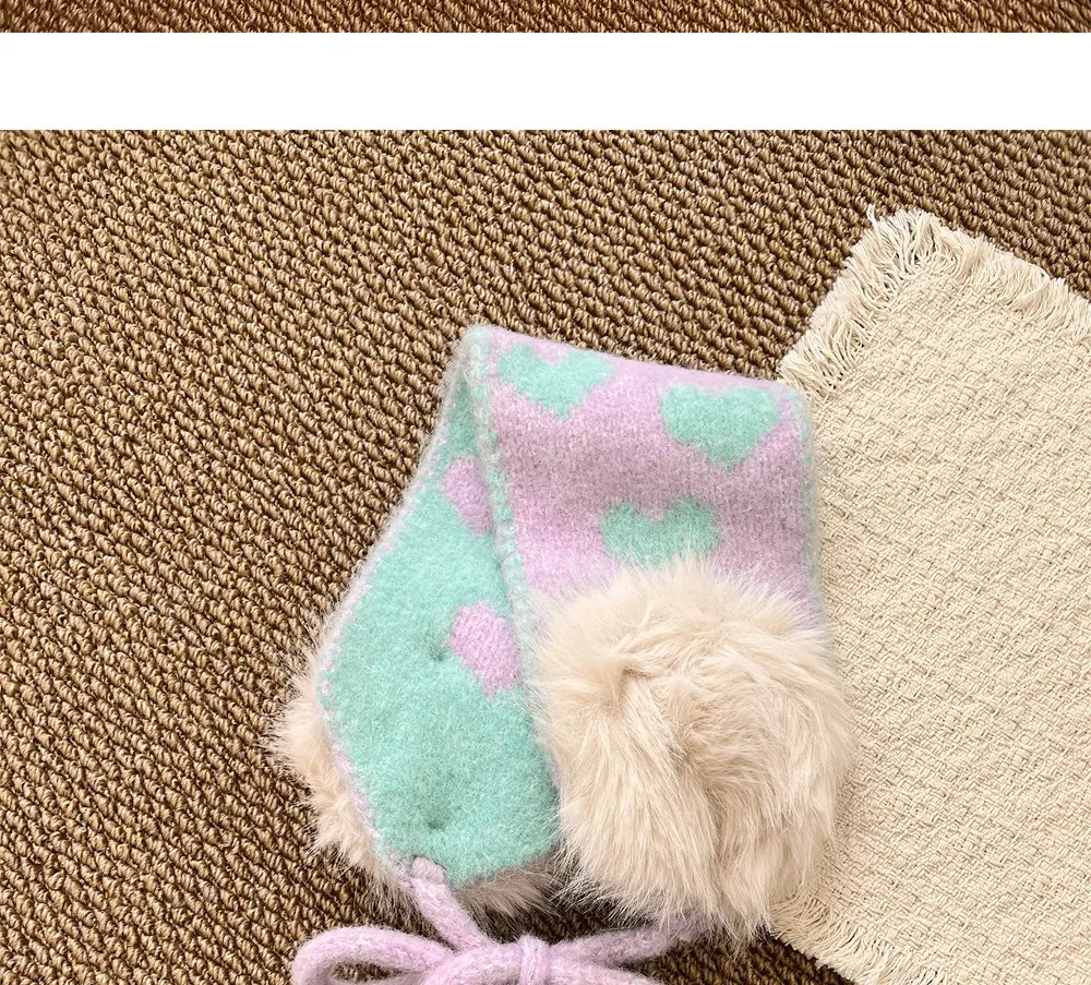 Heart Pattern Knitted Winter Earmuffs for Women Faux Fur Pom‑pom Ear Warmers Bow‑tie Design Soft Warm Cold‑proof Ear Muffs