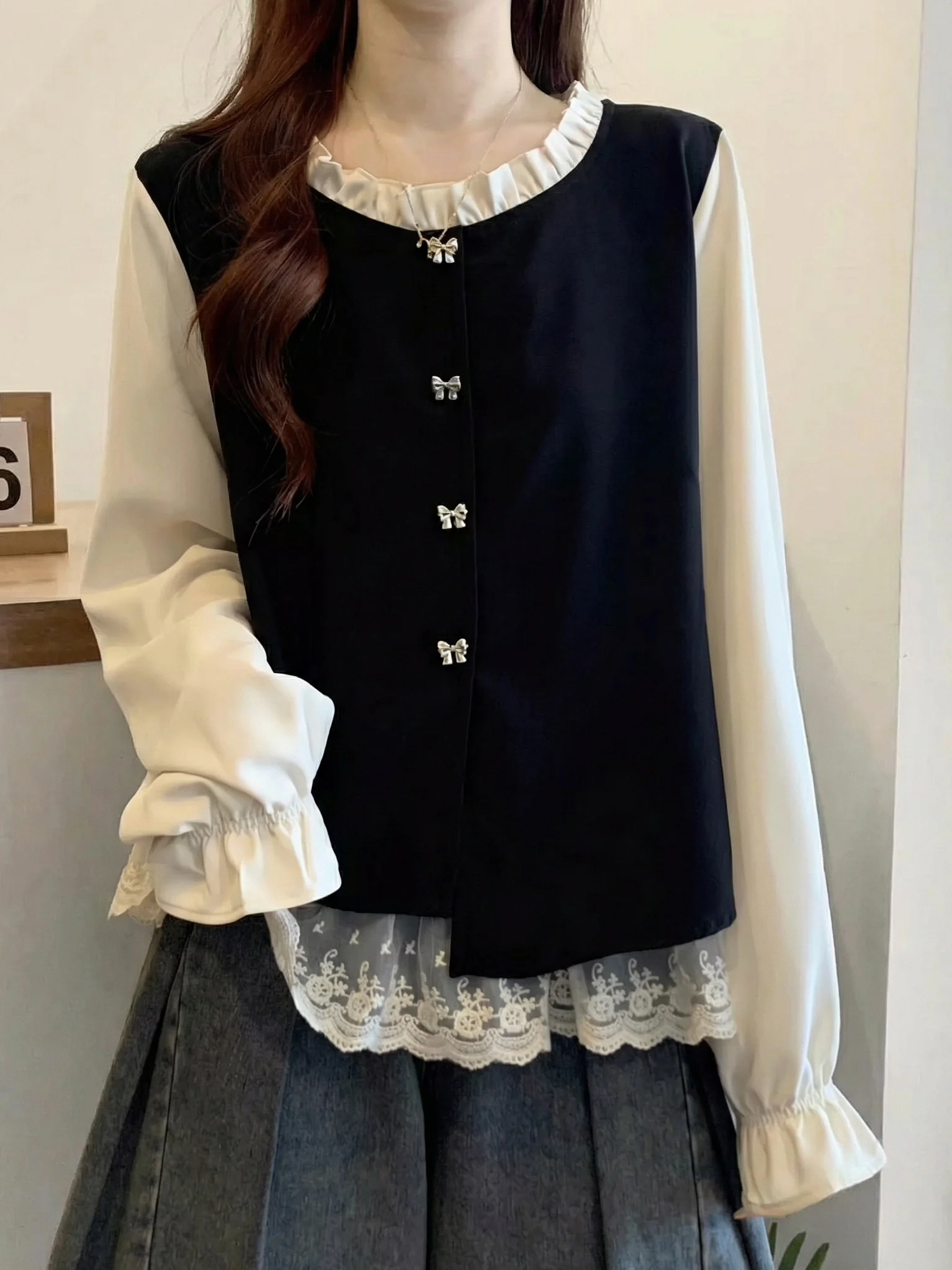 

Faionable French Sle irt Women's Spring Large Size Beautiful Unique Top Breathable Skin-friendly Casual Long Sve