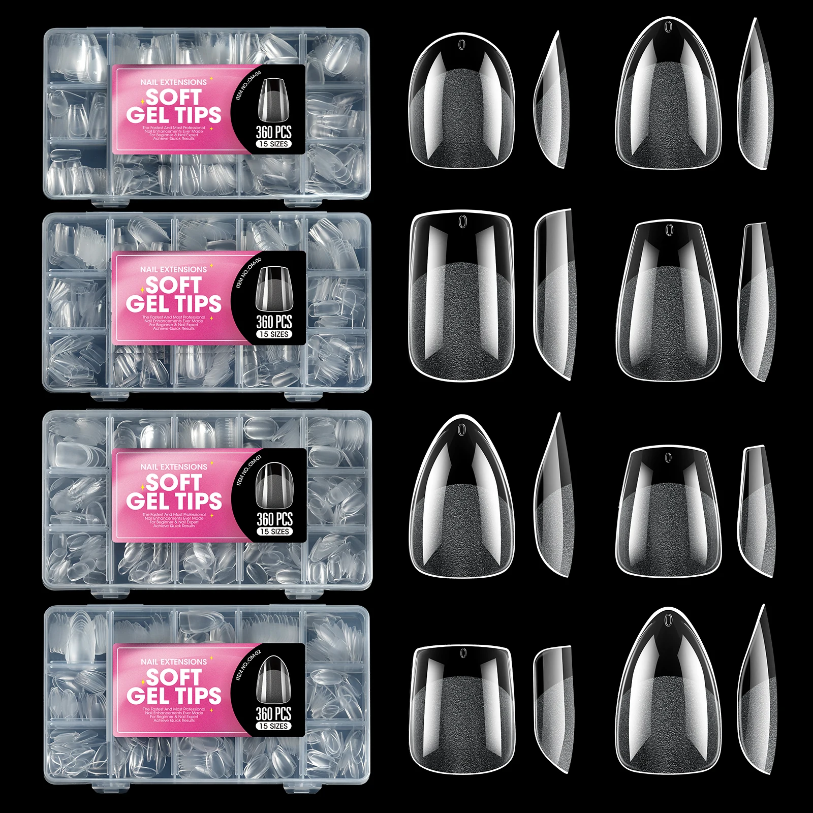 360 Uñas Postizas de Gel Suave Semimate de Cobertura Completa, Formas Almendradas, Ataúd y Ovaladas, para Extensión de Gel Removible, Uñas a Presión para Salón y Uso Doméstico