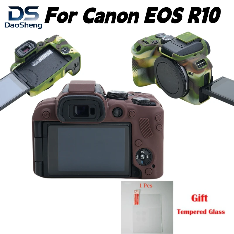 For Canon EOS R10 Digital Camera Silicone Case Camera Bag Anti-Scratch Soft Silicone Protective Case + 1PCS Free Tempered Film