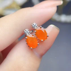 925 Silver Opal Rare Mexican Fire Natural Orange Red Earrings AAA VVS Earth Mined Untreated Oval Genuine Gems Studs