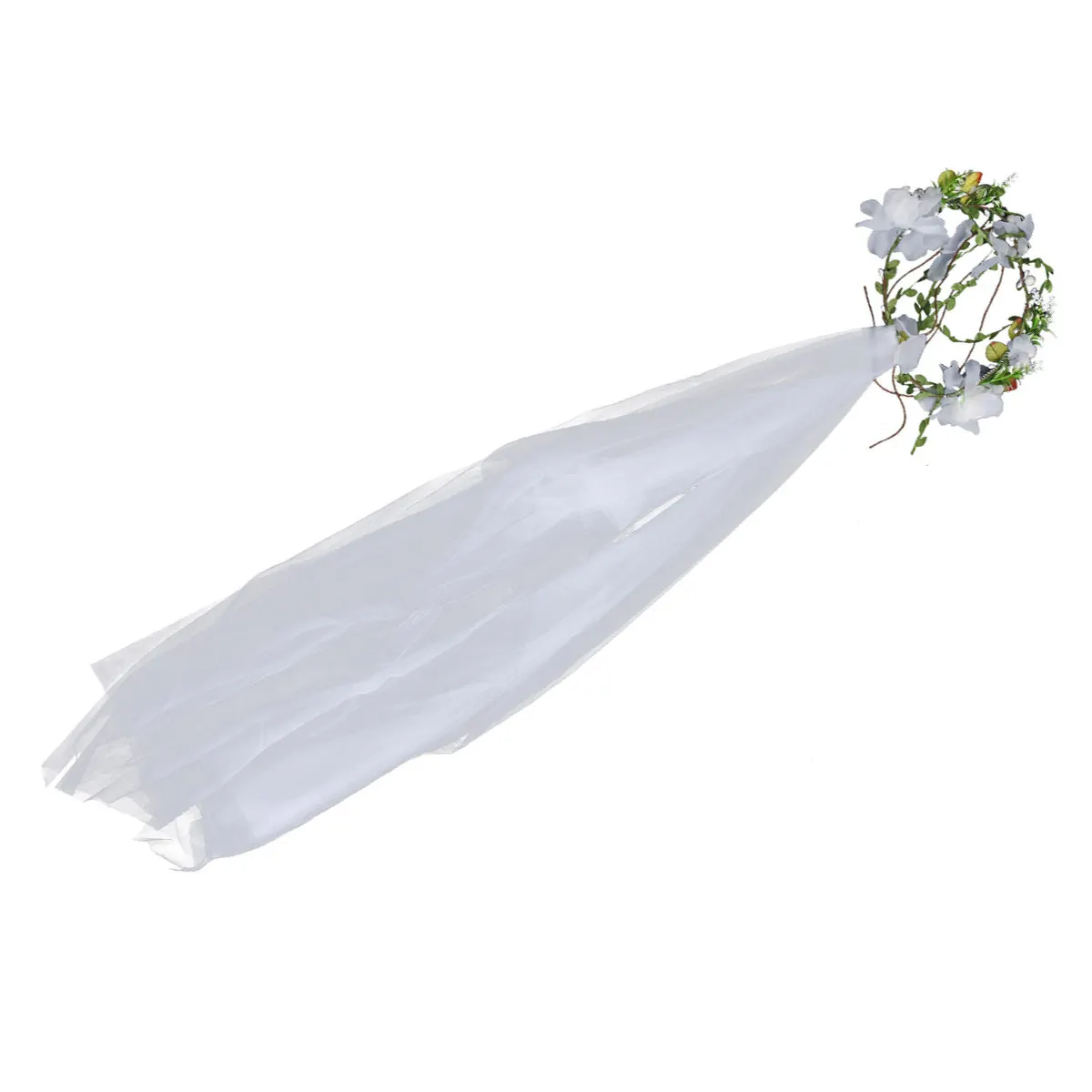 

Элегантная кружевная свадебная вуаль-мантилья ручной работы с белыми розами и ротангом, пляжный головной убор для невесты, идеальный аксессуар для особого дня